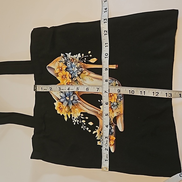 Hand Crafred Reusable Tote Bag Sunflower Motif Black Canvas Bag Multicolored 13" - Picture 8 of 17